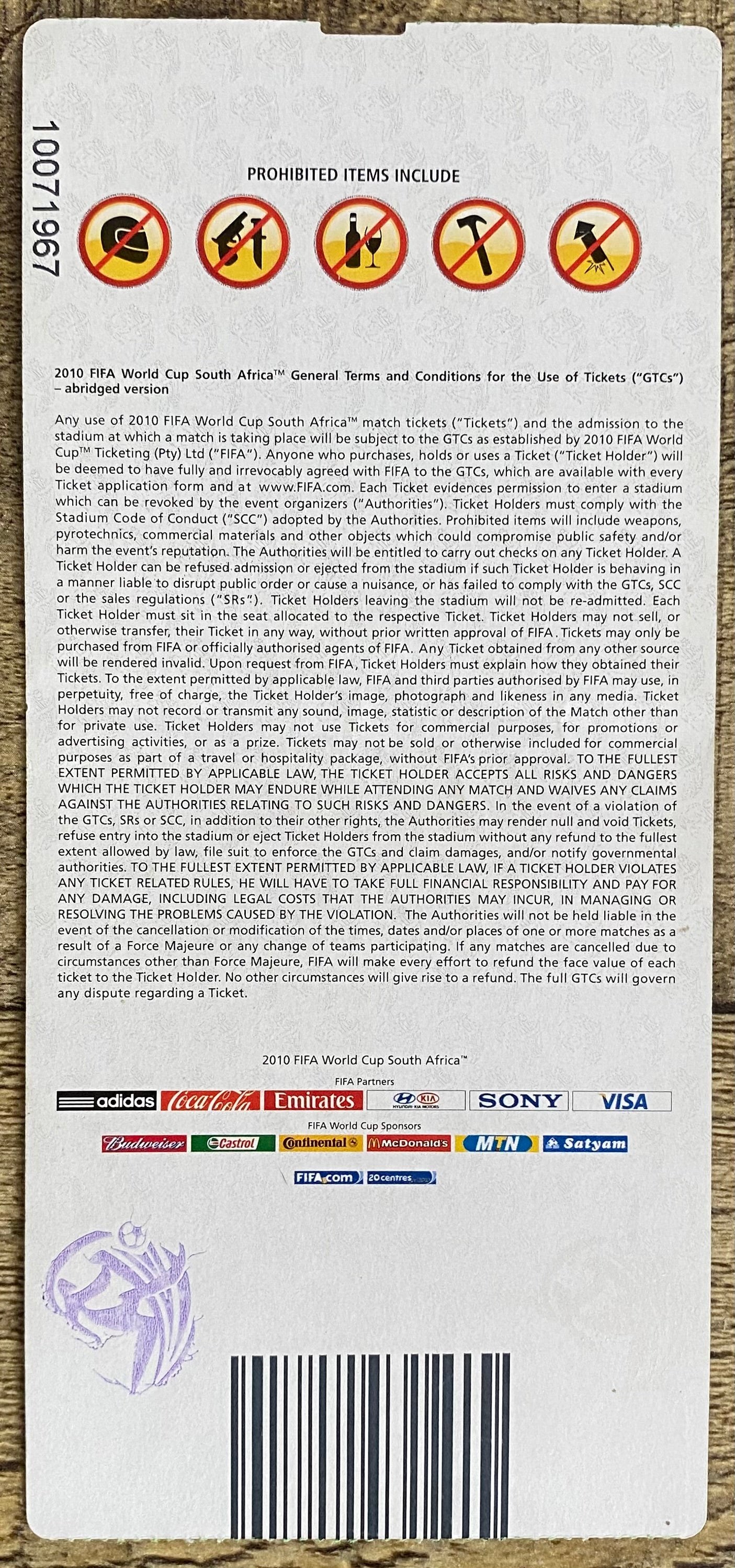 2010 ORIGINAL WORLD CUP 1ST ROUND TICKET ENGLAND V UNITED STATES  @ RUSTENBURG