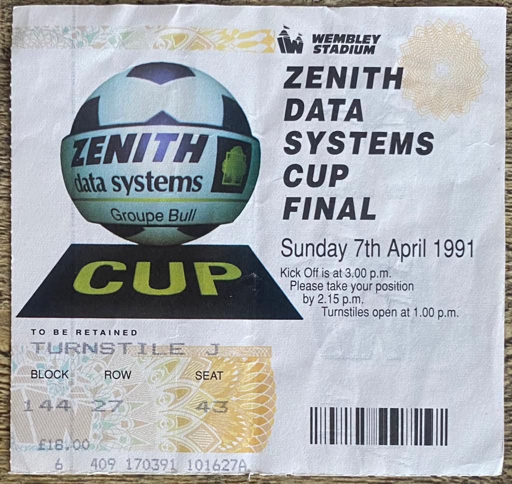 1991 ORIGINAL ZENITH DATA SYSTEMS CUP FINAL TICKET EVERTON V CRYSTAL PALACE