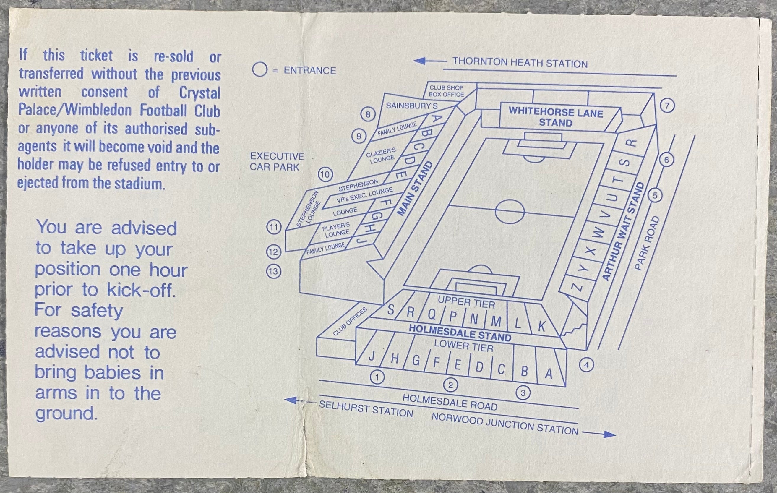 1995/96 ORIGINAL FA PREMIERSHIP TICKET WIMBLEDON V NEWCASTLE UNITED