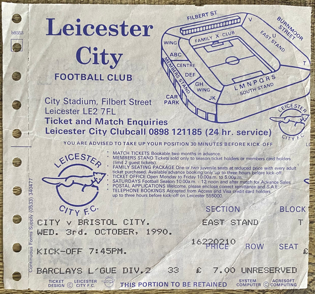 1990/91 ORIGINAL DIVISION 2 TICKET LEICESTER CITY V BRISTOL CITY
