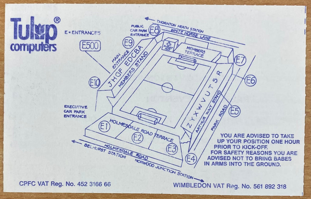 1991/92 ORIGINAL DIVISION 1 TICKET CRYSTAL PALACE V EVERTON