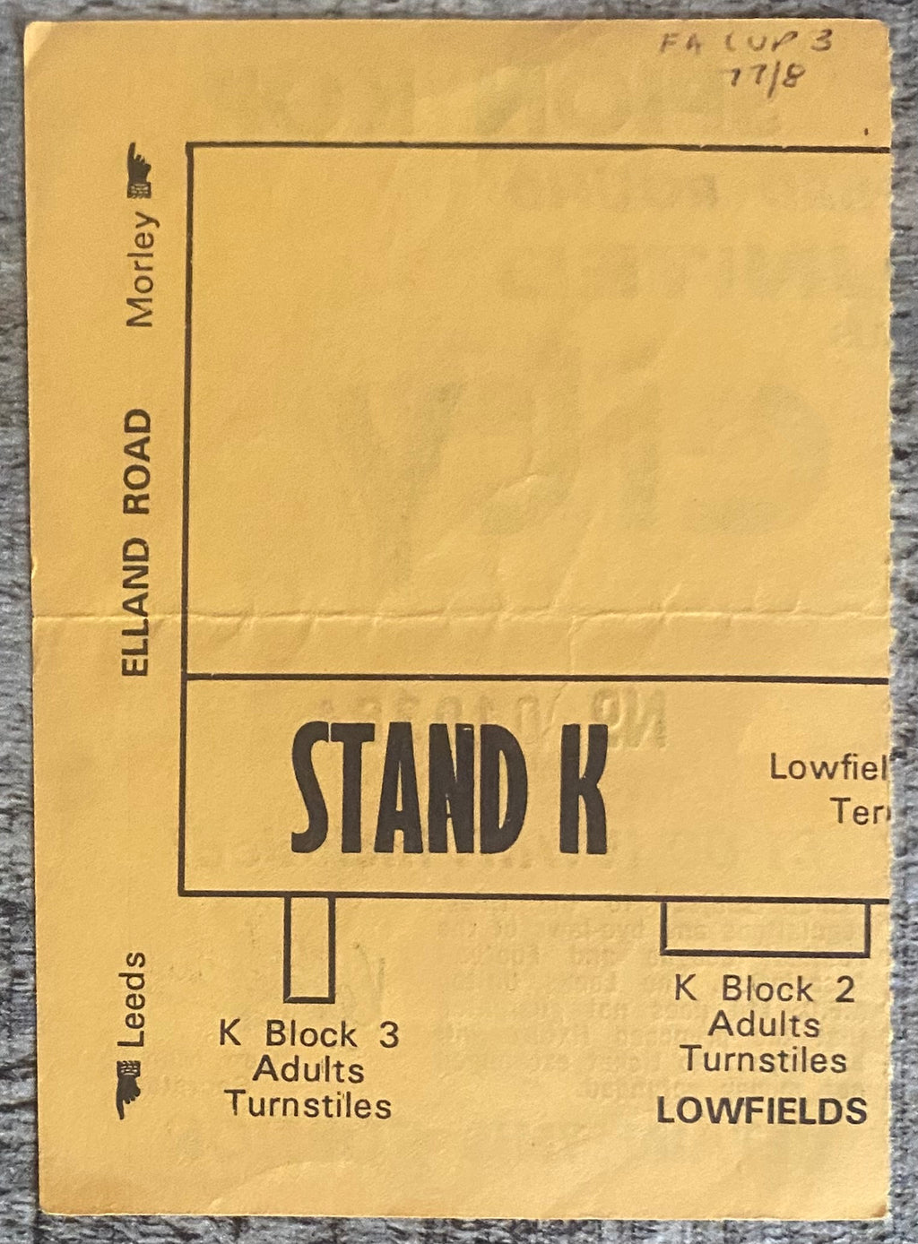 1977/78 ORIGINAL FA CUP 3RD ROUND TICKET LEEDS UNITED V MANCHESTER CITY