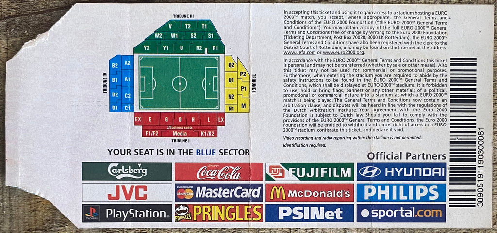 2000 ORIGINAL EUROPEAN CHAMPIONSHIPS EURO 2000 TICKET ENGLAND V ROMANIA @ CHARLEROI