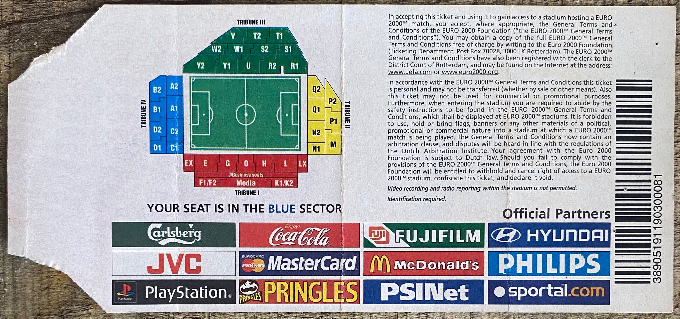 2000 ORIGINAL EUROPEAN CHAMPIONSHIPS EURO 2000 TICKET ENGLAND V ROMANIA @ CHARLEROI