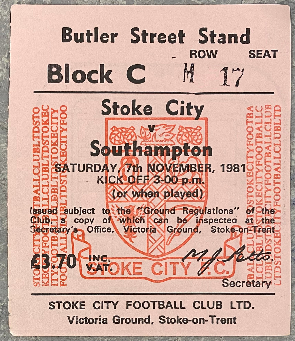 1981/82 ORIGINAL DIVISION ONE TICKET STOKE CITY V SOUTHAMPTON