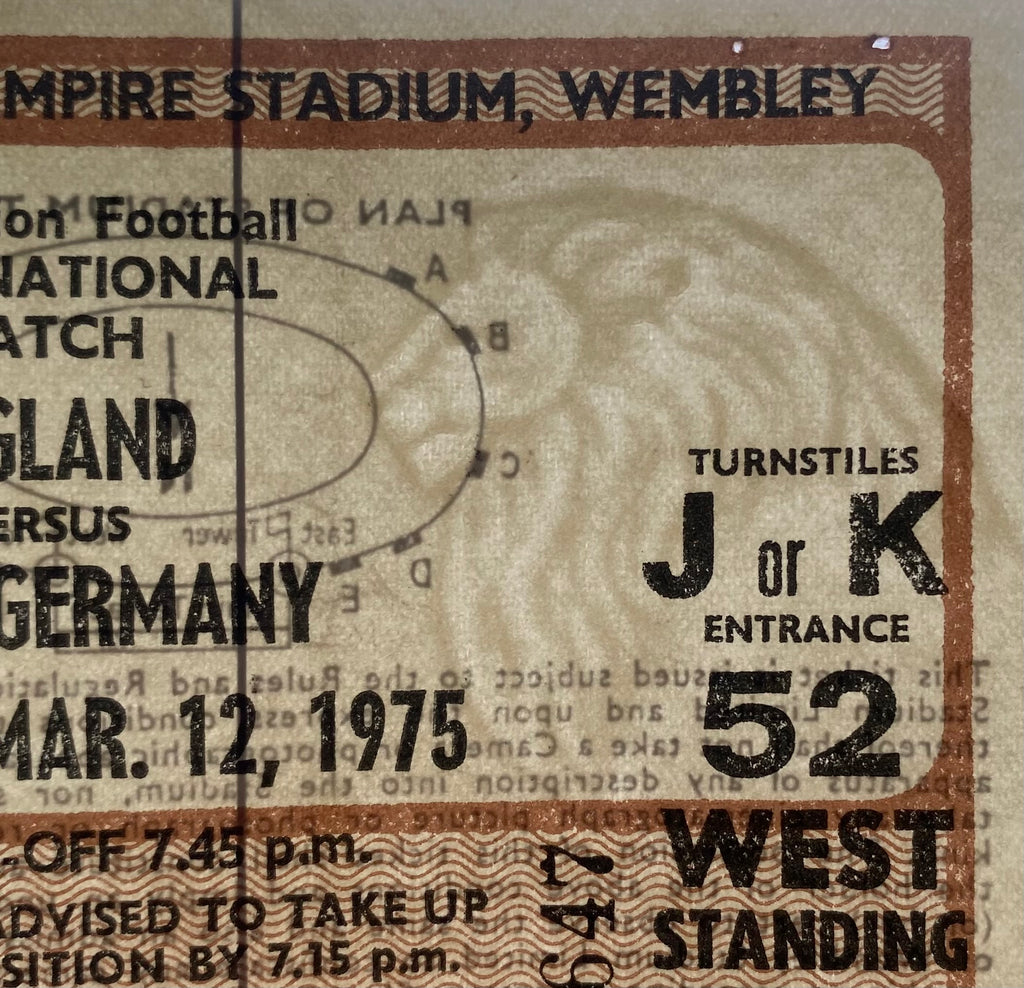 1975 ORIGINAL INTERNATIONAL TICKET ENGLAND V WEST GERMANY