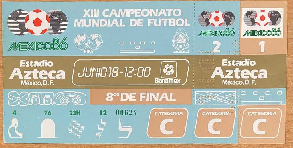 1986 ORIGINAL WORLD CUP 2ND ROUND UNUSED TICKET ENGLAND V PARAGUAY @ MEXICO CITY