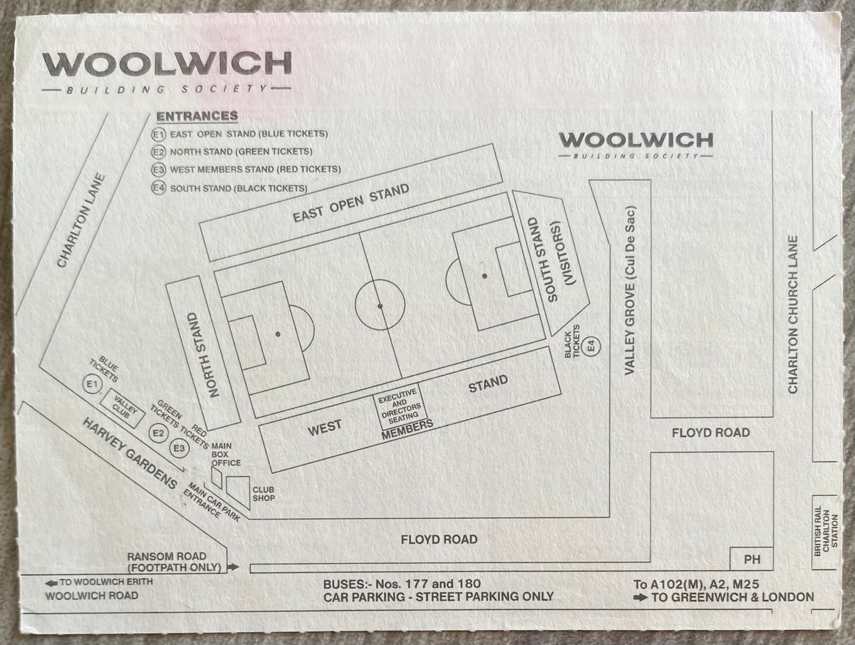 1992/93 ORIGINAL DIVISION 1 TICKET CHARLTON ATHLETIC V BRISTOL ROVERS