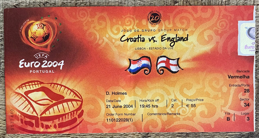 2004 ORIGINAL EUROPEAN CHAMPIONSHIPS TICKET ENGLAND V CROATIA @ LISBON