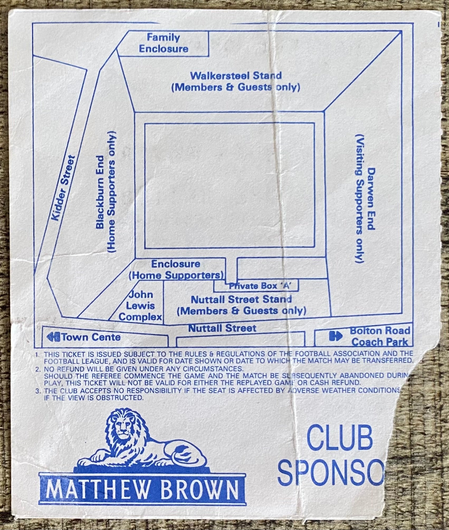 1991/92 ORIGINAL DIVISION 2 TICKET BLACKBURN ROVERS V SOUTHEND UNITED