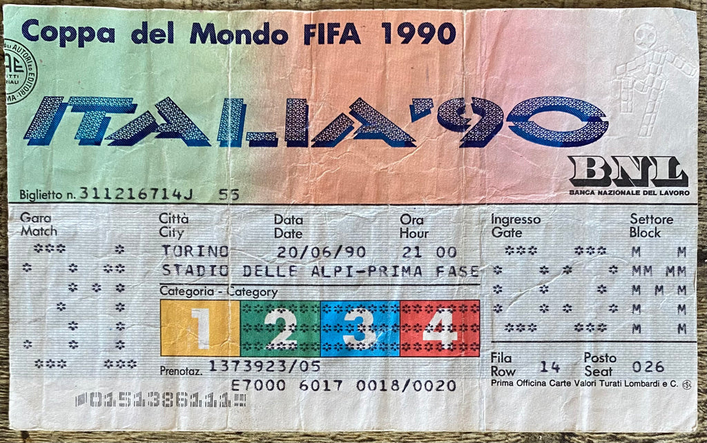 1990 ORIGINAL WORLD CUP 1ST ROUND TICKET SCOTLAND V BRAZIL @ TURIN