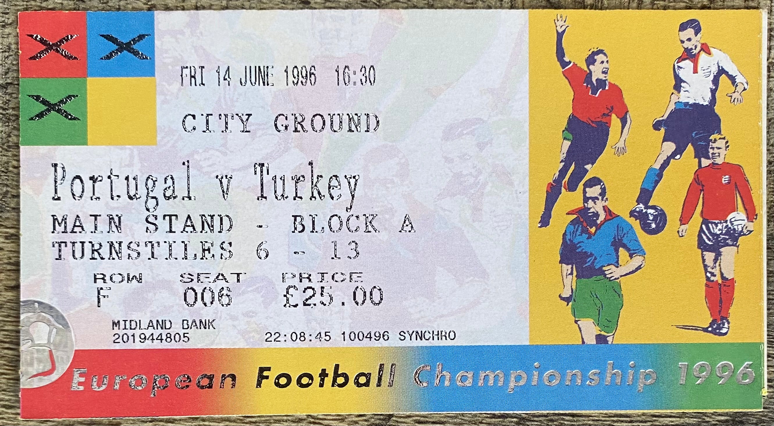 1996 ORIGINAL EUROPEAN CHAMPIONSHIPS EURO 96 TICKET TURKEY V PORTUGAL @ CITY GROUND