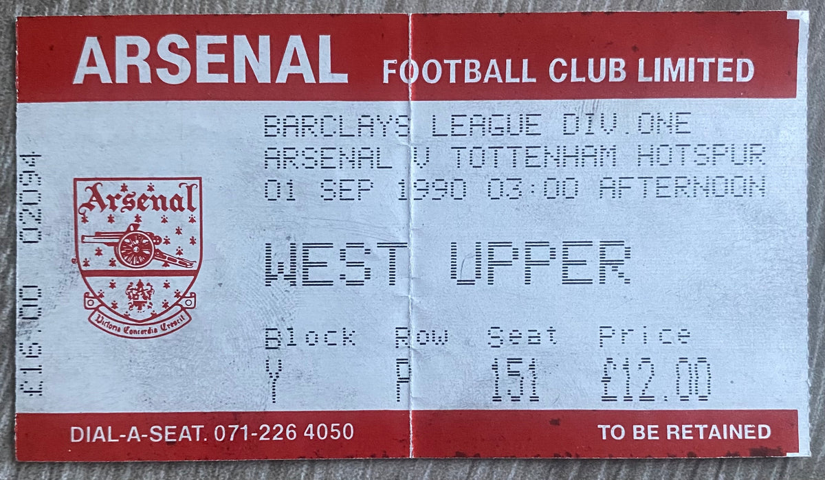 1990/91 ORIGINAL DIVISION ONE TICKET ARSENAL V TOTTENHAM HOTSPUR