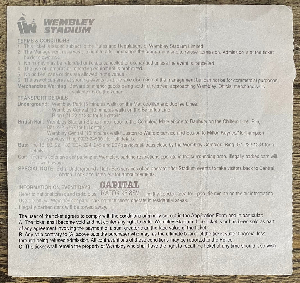 1992 ORIGINAL FA CUP FINAL TICKET LIVERPOOL V SUNDERLAND