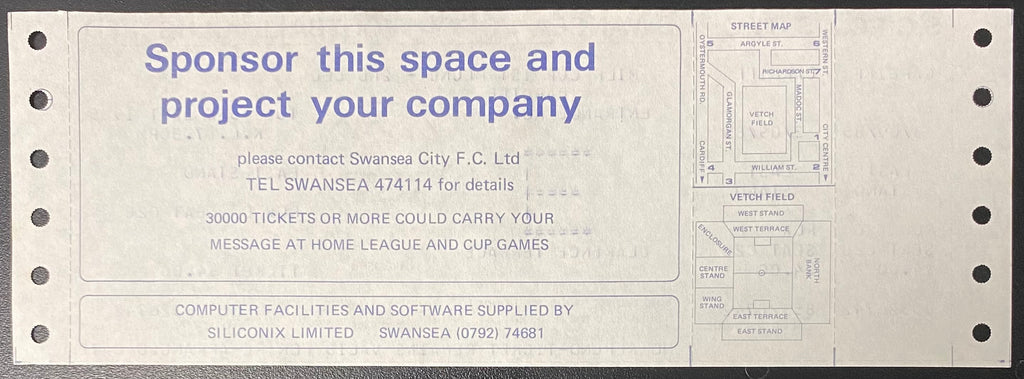 1985/86 ORIGINAL MILK CUP 1ST ROUND 2ND LEG UNUSED TICKET SWANSEA CITY V CARDIFF CITY
