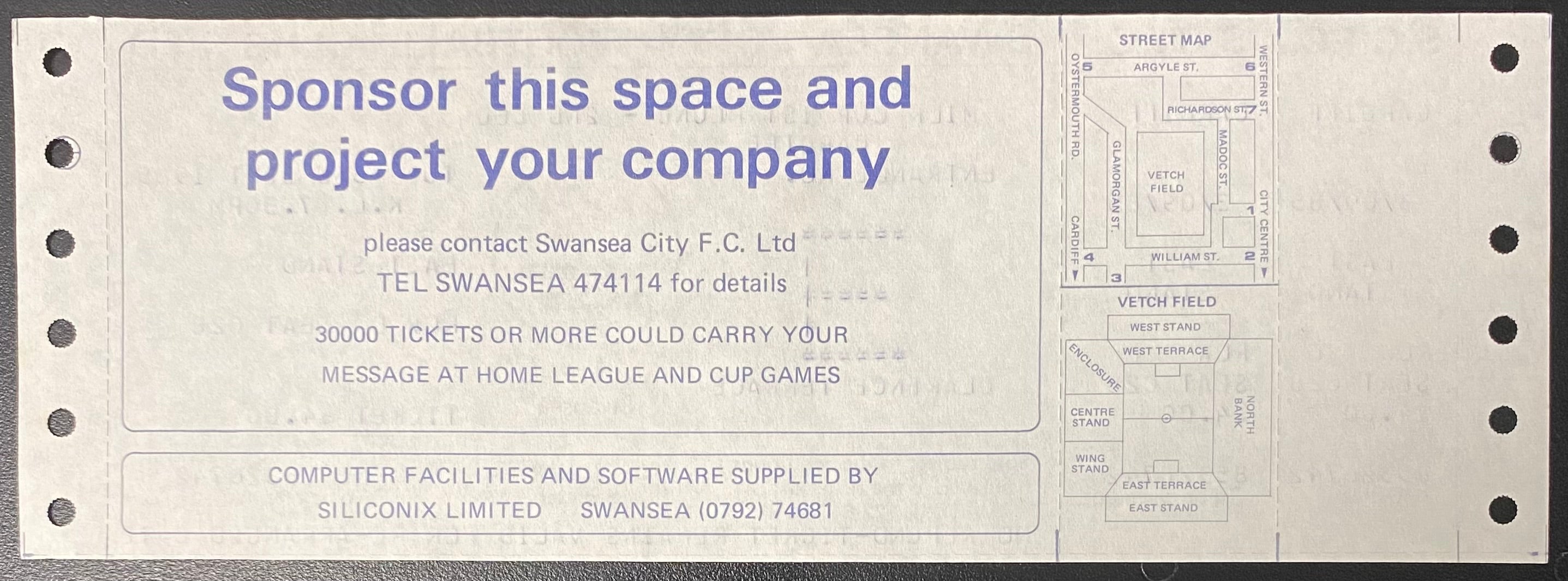 1985/86 ORIGINAL MILK CUP 1ST ROUND 2ND LEG UNUSED TICKET SWANSEA CITY V CARDIFF CITY
