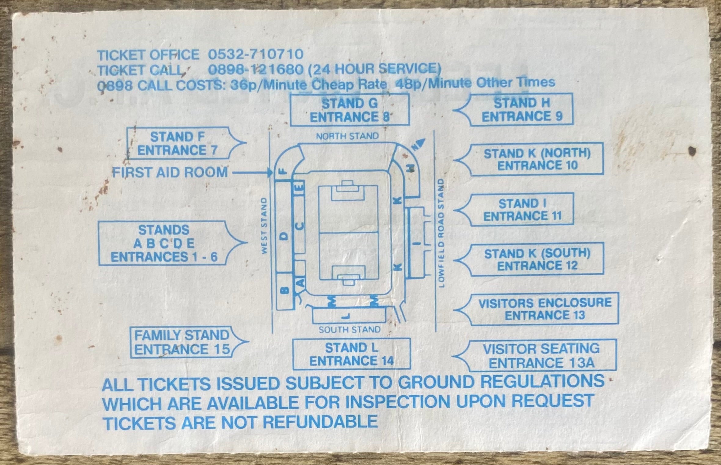1992/93 ORIGINAL PREMIER LEAGUE TICKET LEEDS UNITED V WIMBLEDON