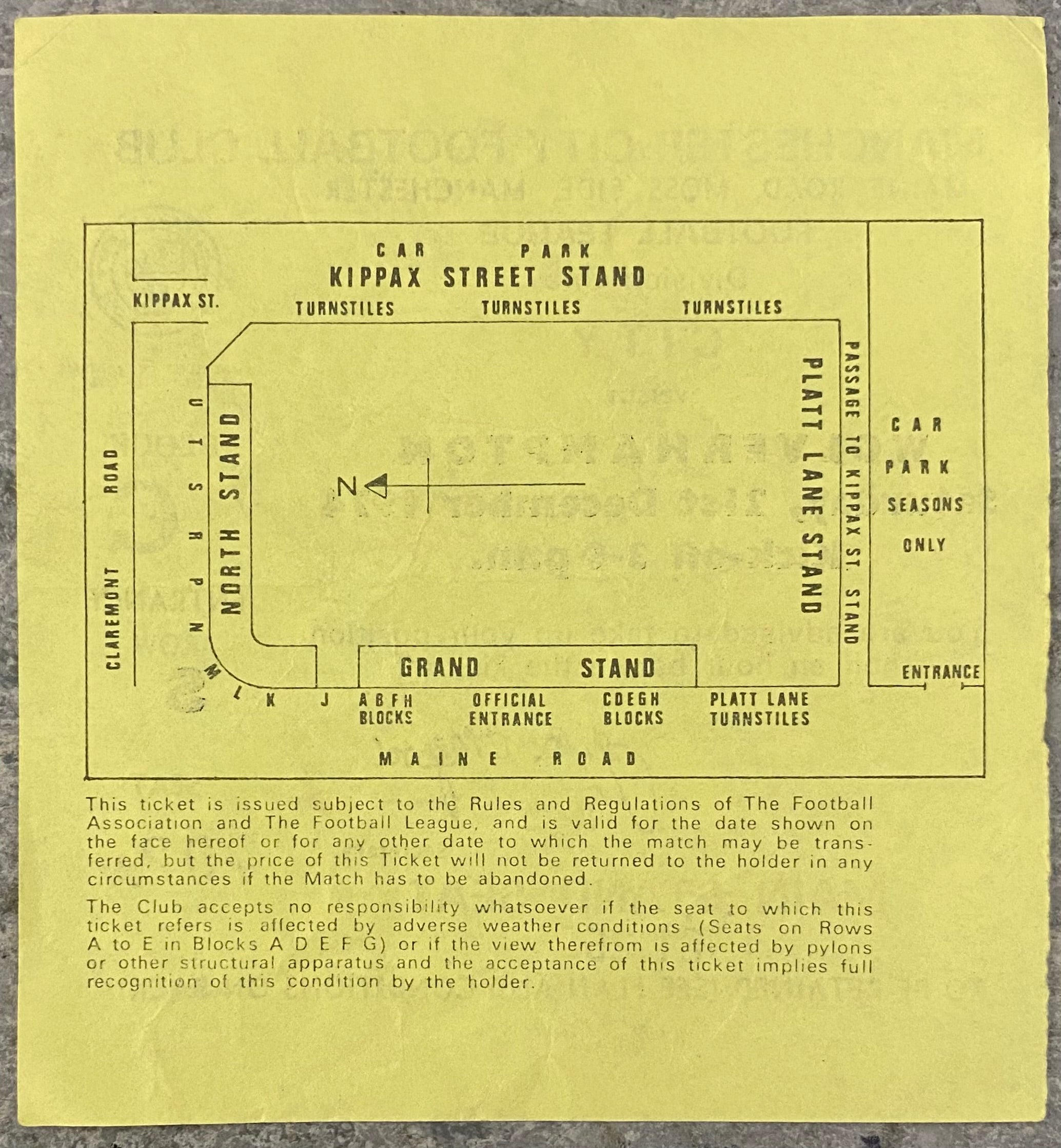 1974/75 ORIGINAL DIVISION 1 TICKET MANCHESTER CITY V WOLVERHAMPTON WANDERERS