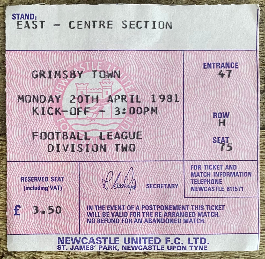 1980/81 ORIGINAL DIVISION TWO TICKET NEWCASTLE UNITED V GRIMSBY TOWN