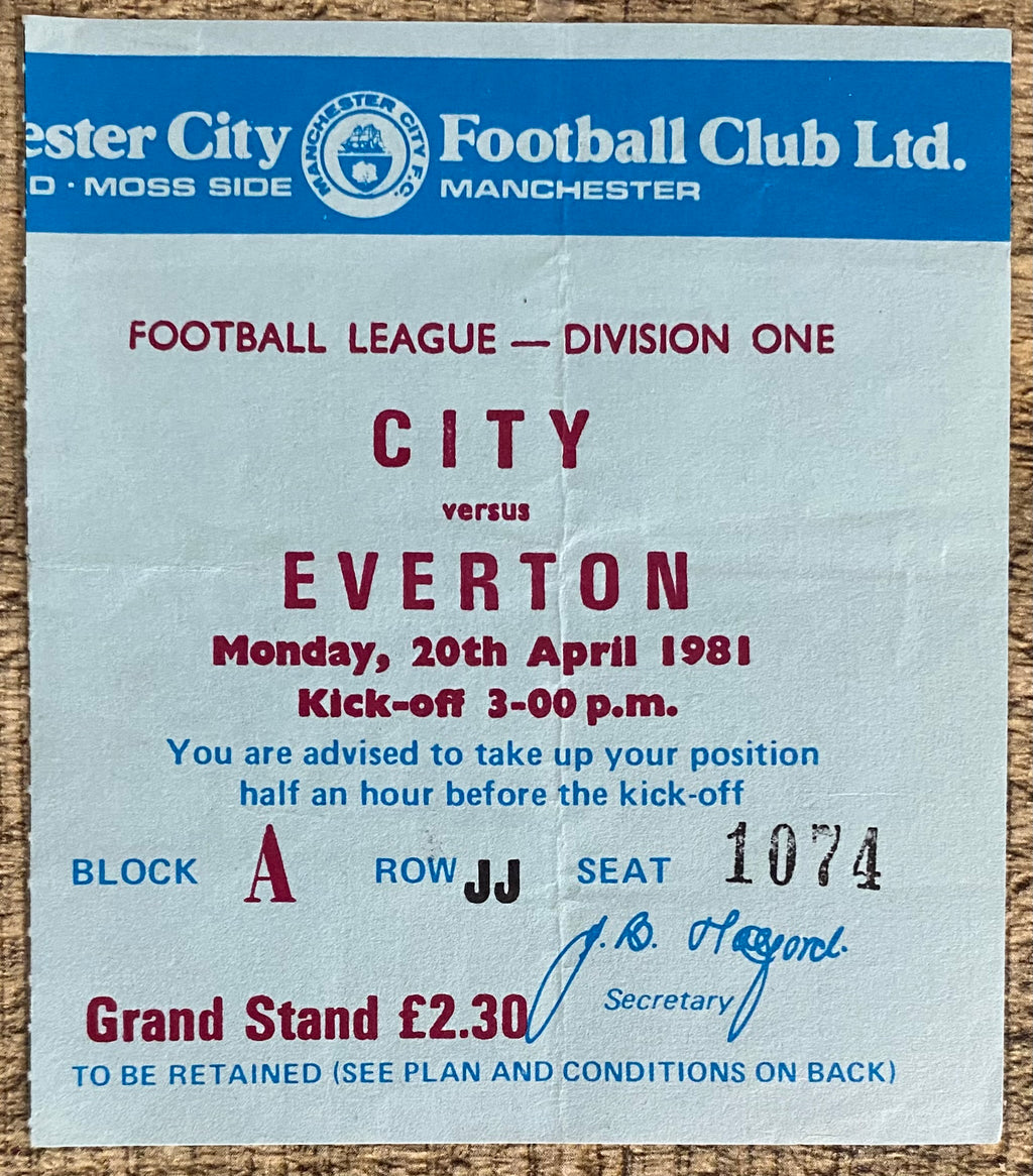 1980/81 ORIGINAL DIVISION 1 TICKET MANCHESTER CITY V EVERTON