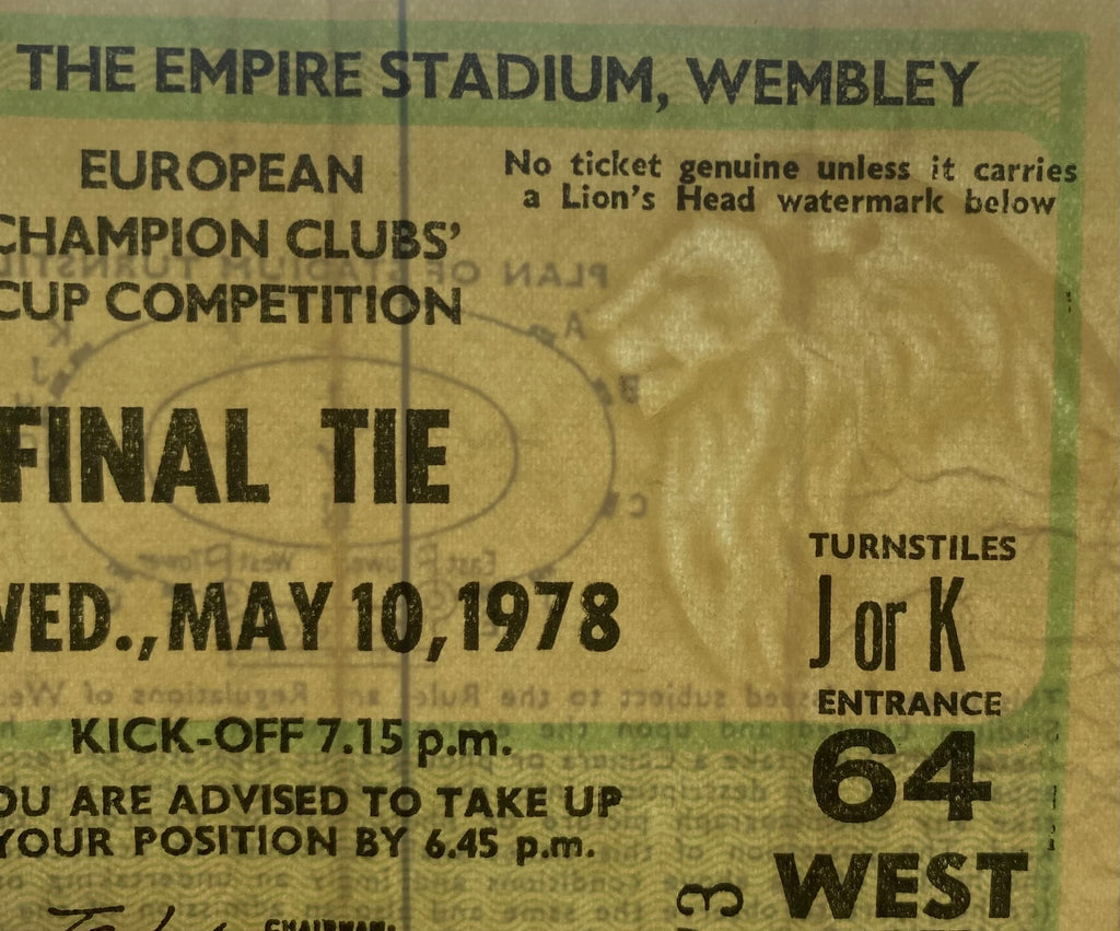 1978 ORIGINAL EUROPEAN CUP FINAL TICKET LIVERPOOL V FC BRUGES @ WEMBLEY