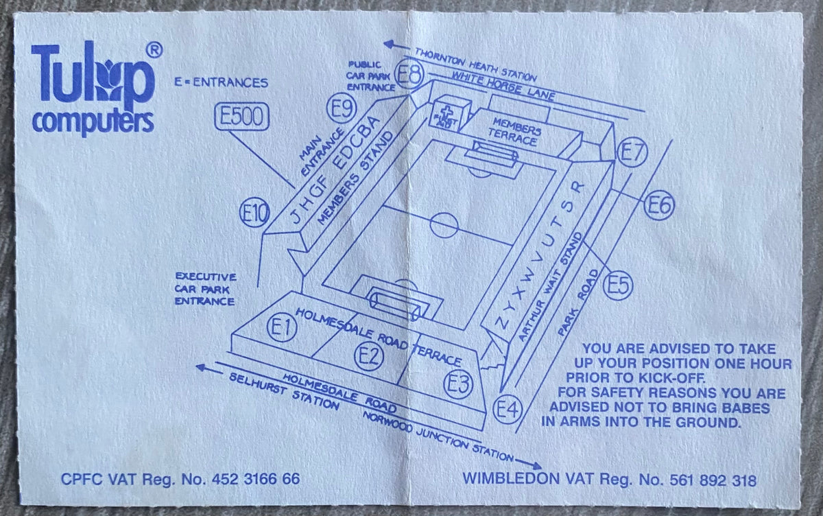 1991/92 ORIGINAL DIVISION ONE TICKET WIMBLEDON V TOTTENHAM HOTSPUR