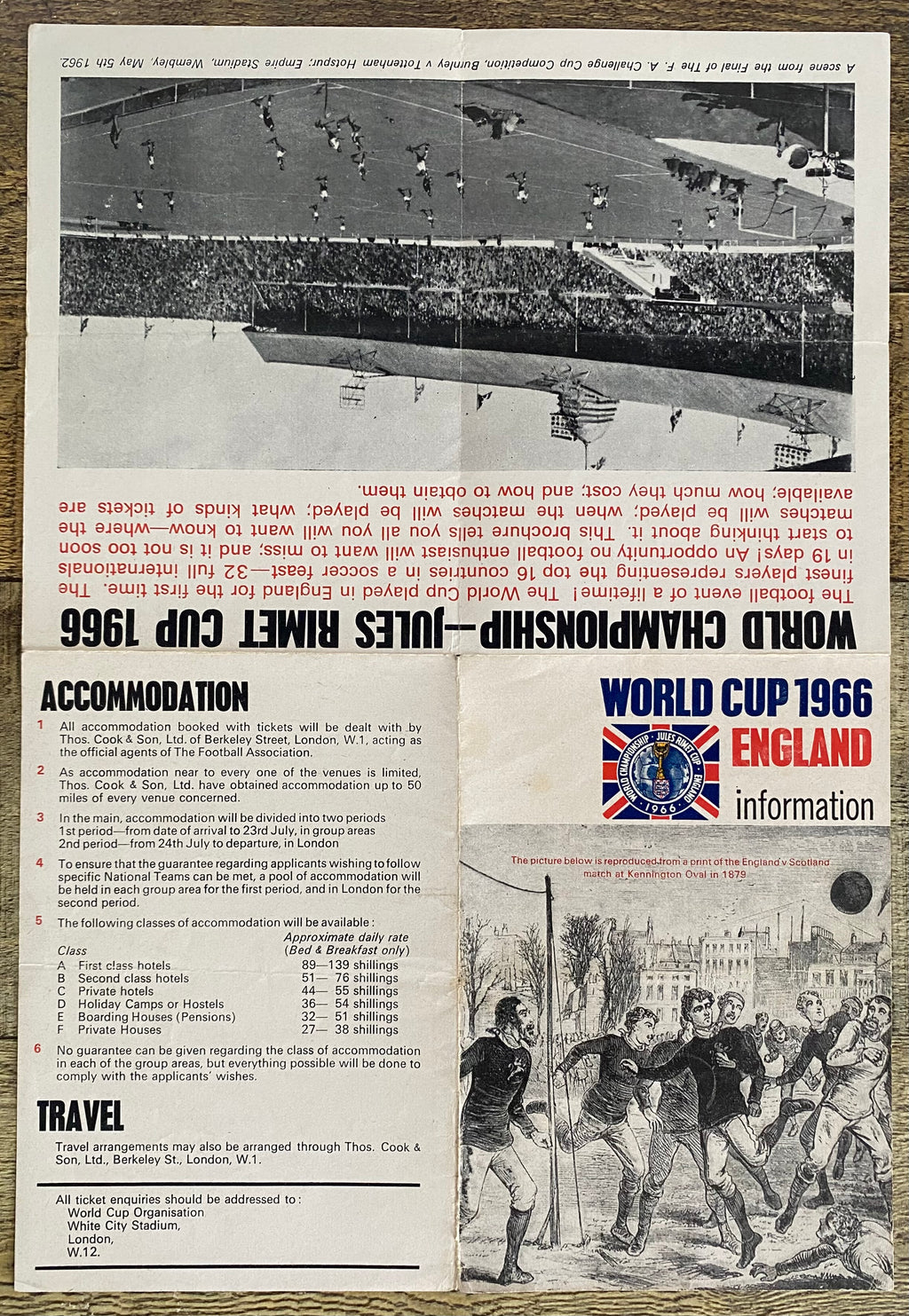 1966 WORLD CUP ORIGINAL OFFICIAL TICKET INFORMATION FOLD OUT BOOKLET