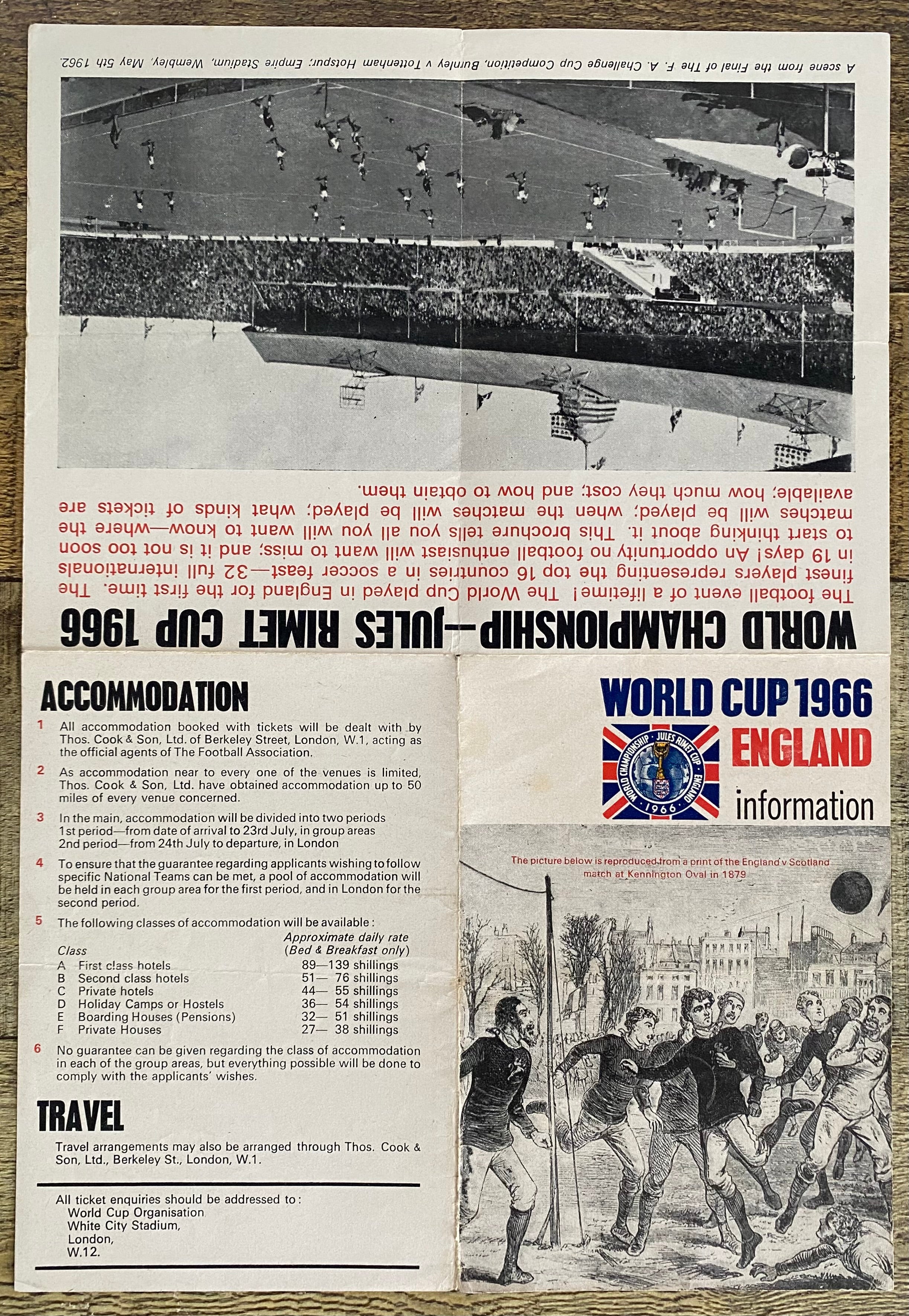 1966 WORLD CUP ORIGINAL OFFICIAL TICKET INFORMATION FOLD OUT BOOKLET