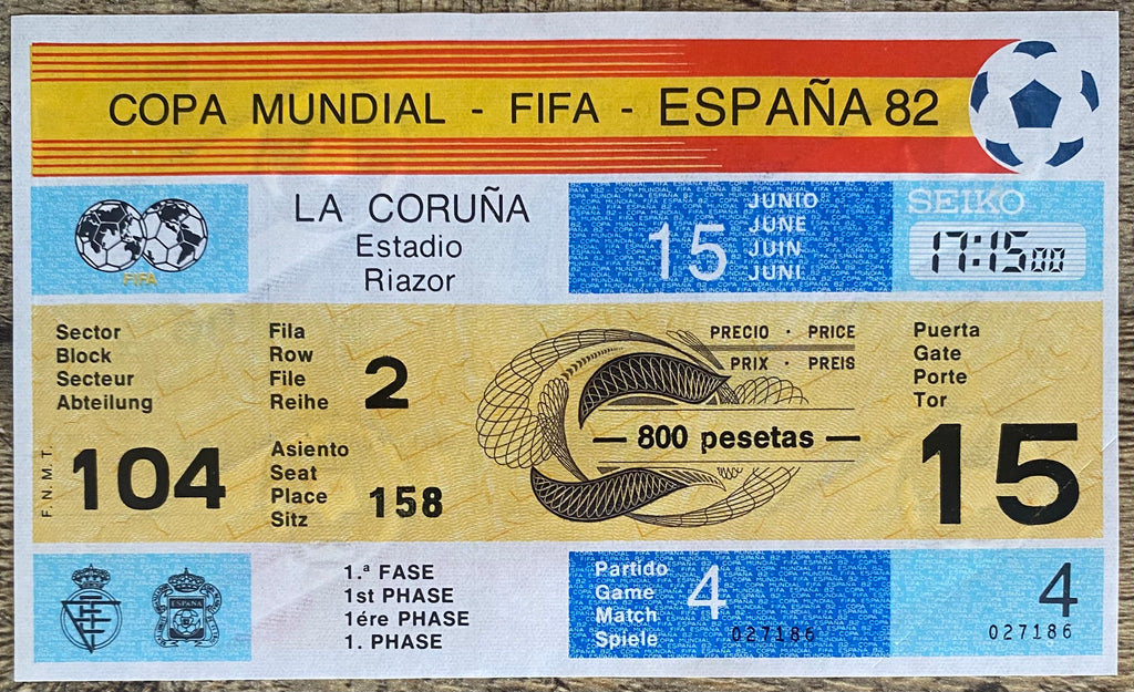 1982 ORIGINAL WORLD CUP 1ST ROUND UNUSED TICKET PERU V CAMEROON @ LA CORUNA
