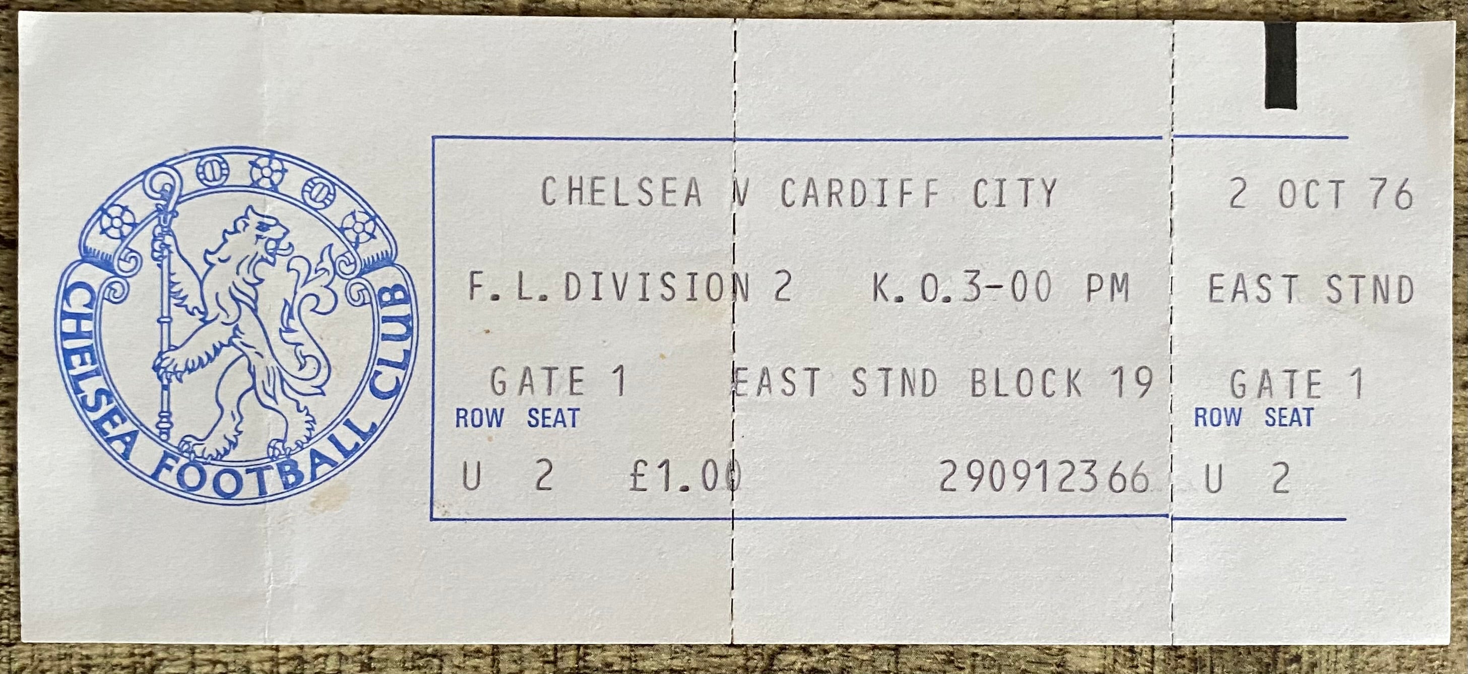 1976/77 ORIGINAL UNUSED DIVISION 2 TICKET CHELSEA V CARDIFF CITY