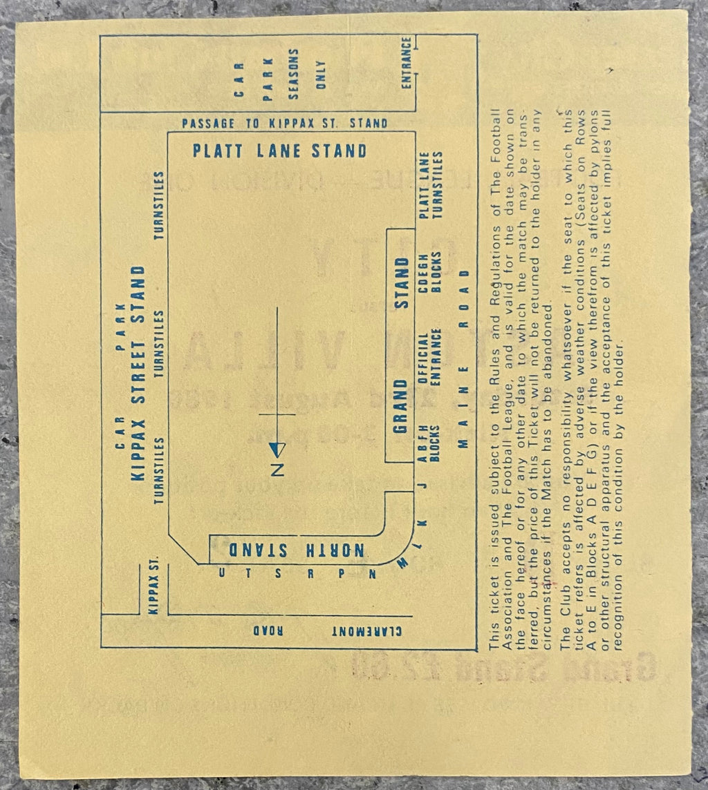 1980/81 ORIGINAL DIVISION 1 TICKET MANCHESTER CITY V ASTON VILLA