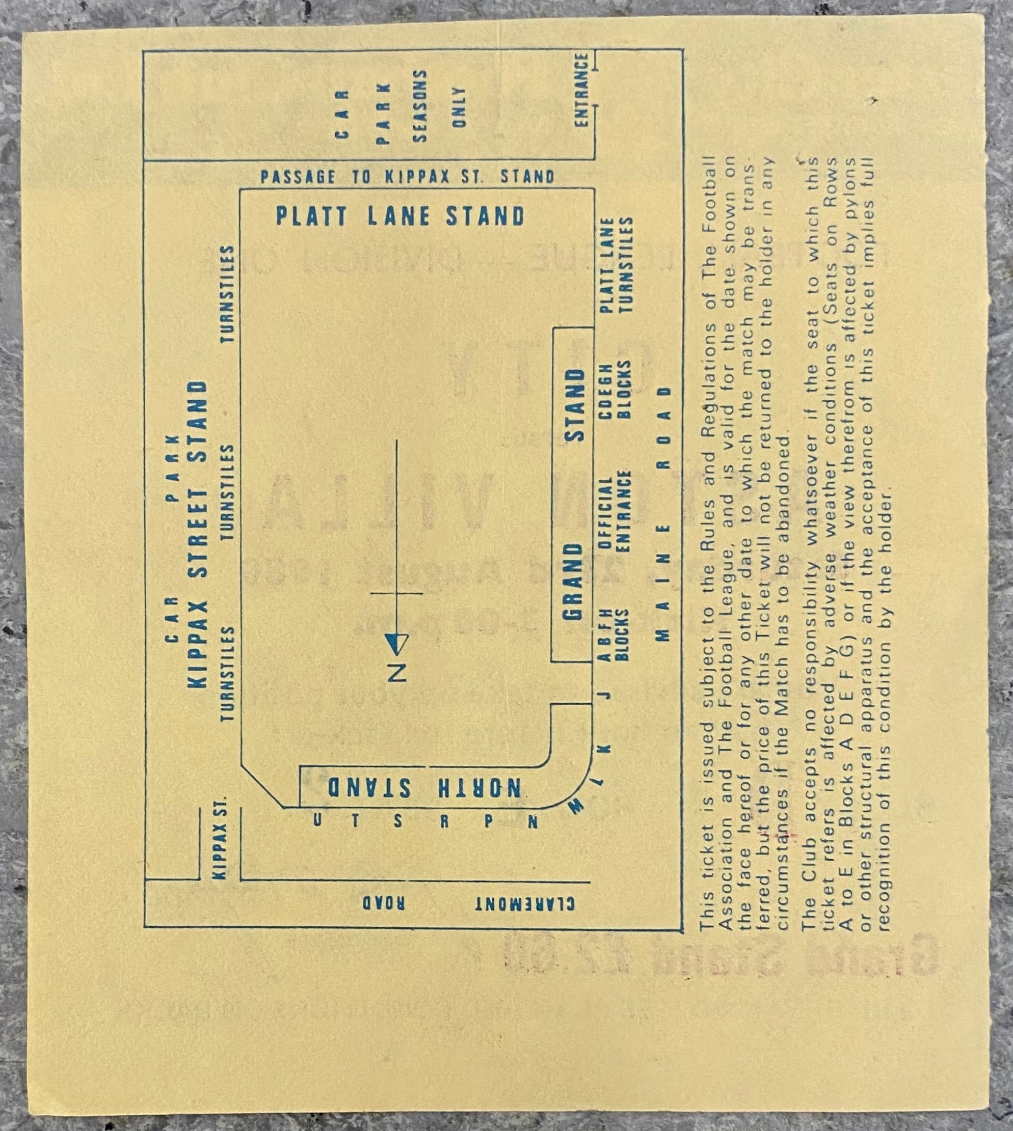 1980/81 ORIGINAL DIVISION 1 TICKET MANCHESTER CITY V ASTON VILLA