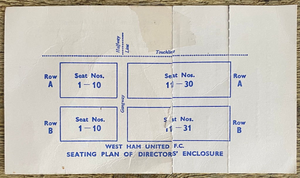 1965/66 ORIGINAL DIVISION ONE DIRECTORS TICKET WEST HAM UNITED V WOLVERHAMPTON WANDERERS