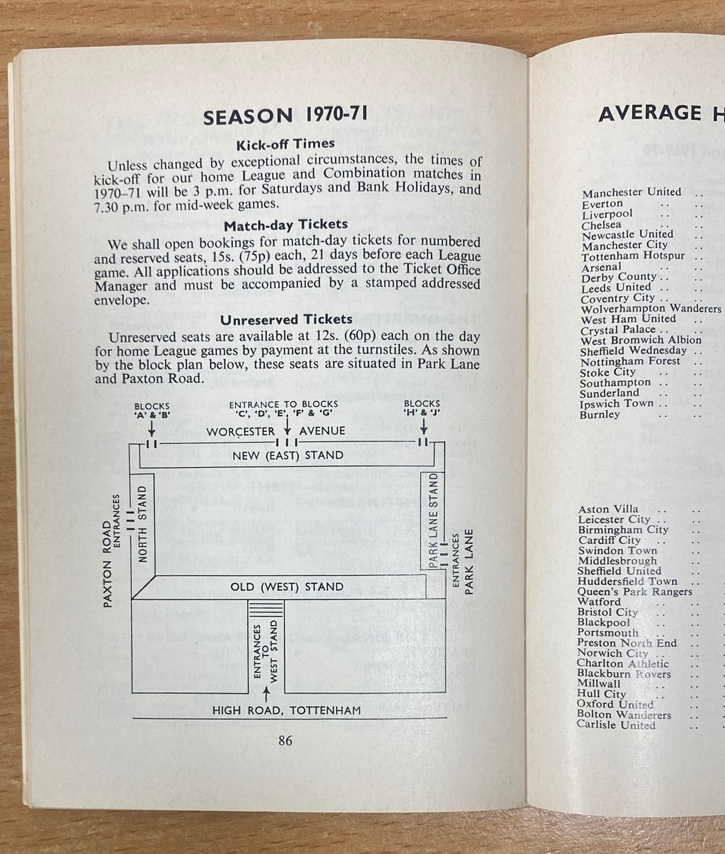 1970/71 ORIGINAL CLUB ISSUED OFFICIAL TOTTENHAM HOTSPUR HANDBOOK