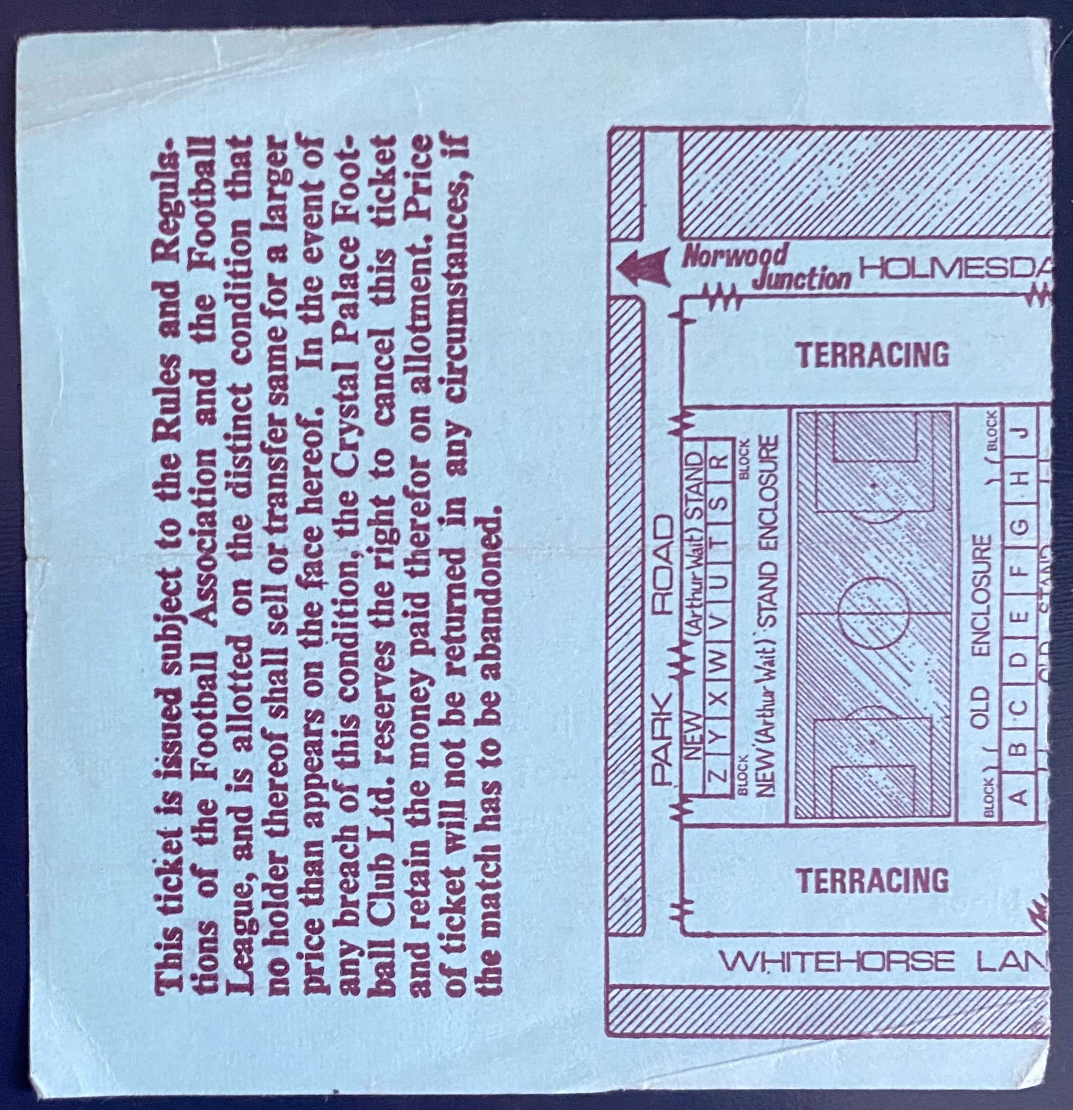 1972/73 ORIGINAL DIVISION 1 TICKET CRYSTAL PALACE V WOLVERHAMPTON WANDERERS