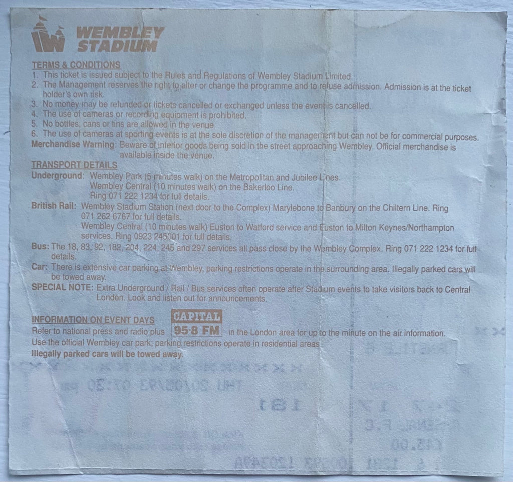 1993 ORIGINAL FA CUP FINAL REPLAY TICKET ARSENAL V SHEFFIELD WEDNESDAY