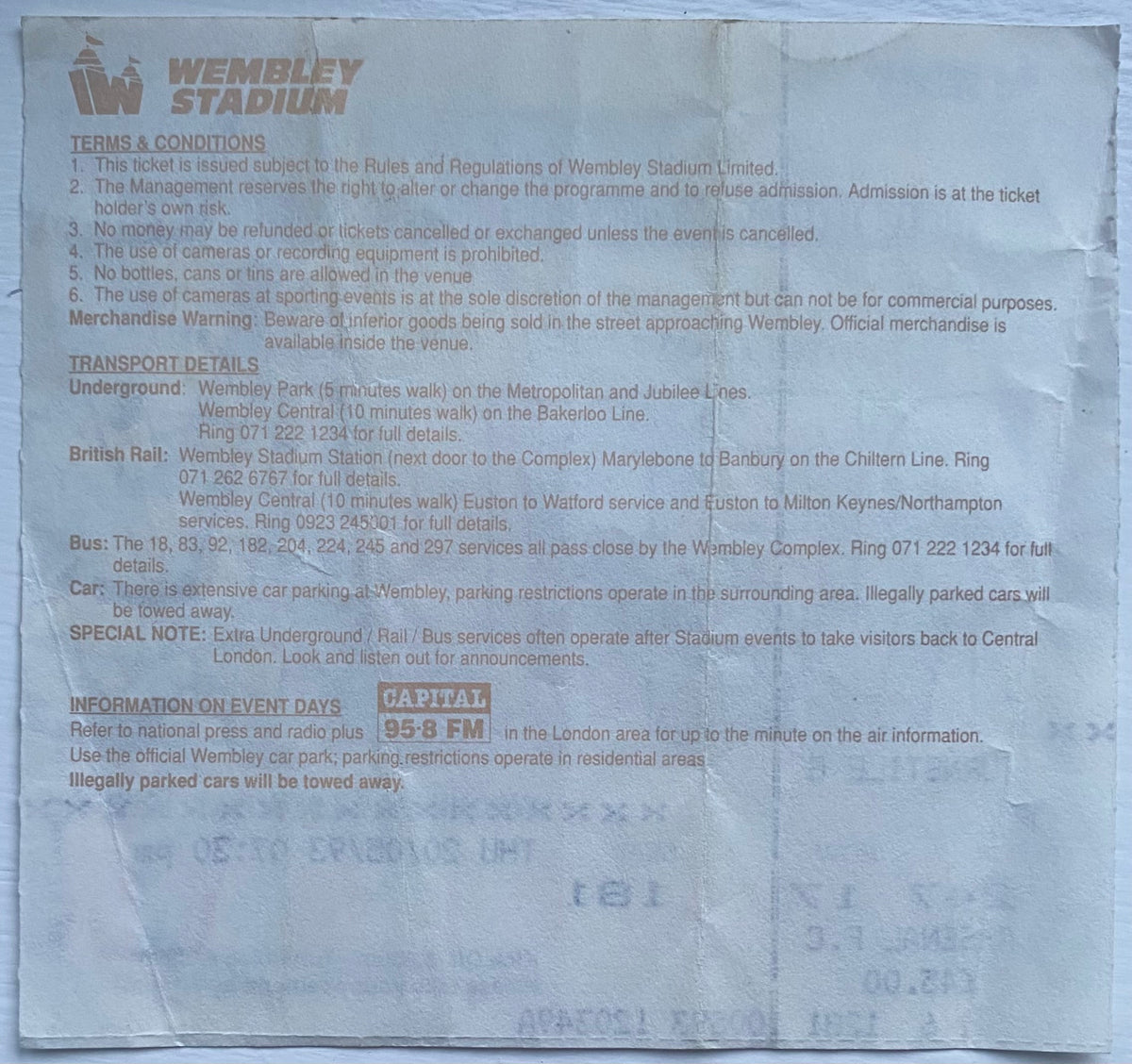 1993 ORIGINAL FA CUP FINAL REPLAY TICKET ARSENAL V SHEFFIELD WEDNESDAY