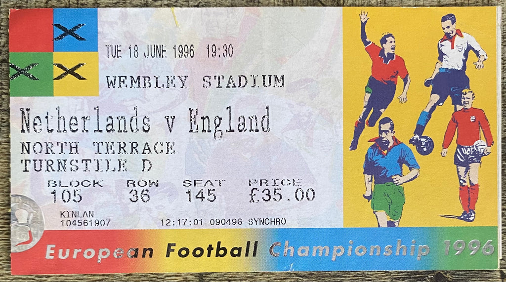 1996 ORIGINAL EUROPEAN CHAMPIONSHIPS EURO 96 TICKET ENGLAND V NETHERLANDS @ WEMBLEY