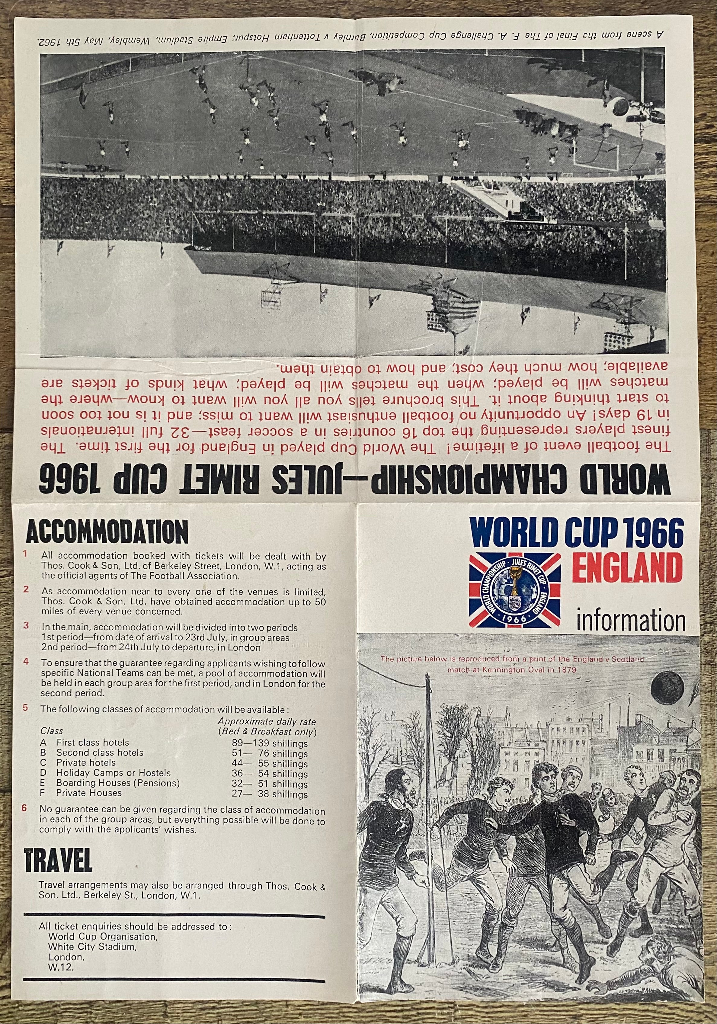 1966 WORLD CUP ORIGINAL OFFICIAL TICKET INFORMATION FOLD OUT BOOKLET