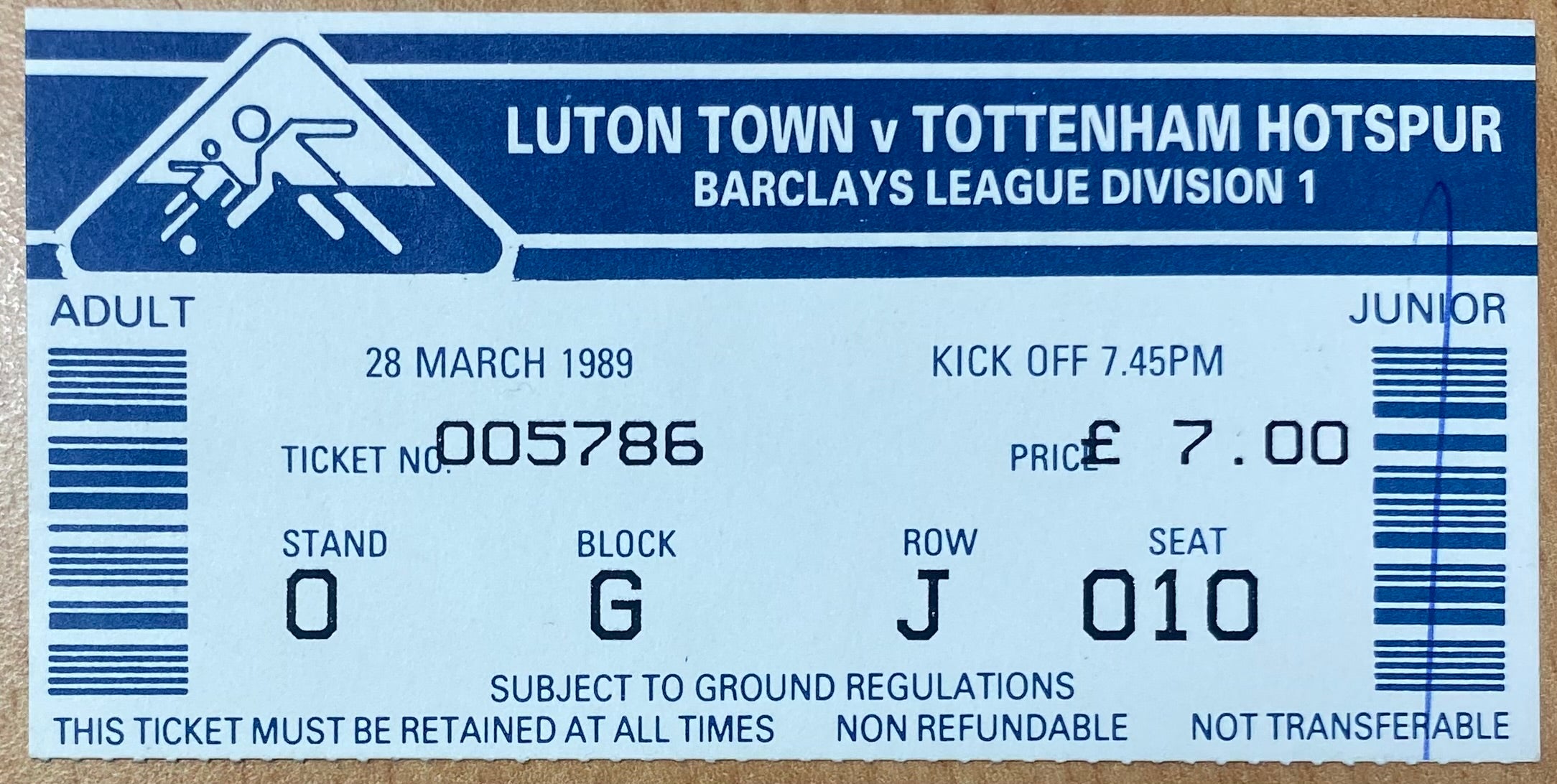 1988/89 ORIGINAL DIVISION ONE TICKET LUTON TOWN V TOTTENHAM HOTSPUR