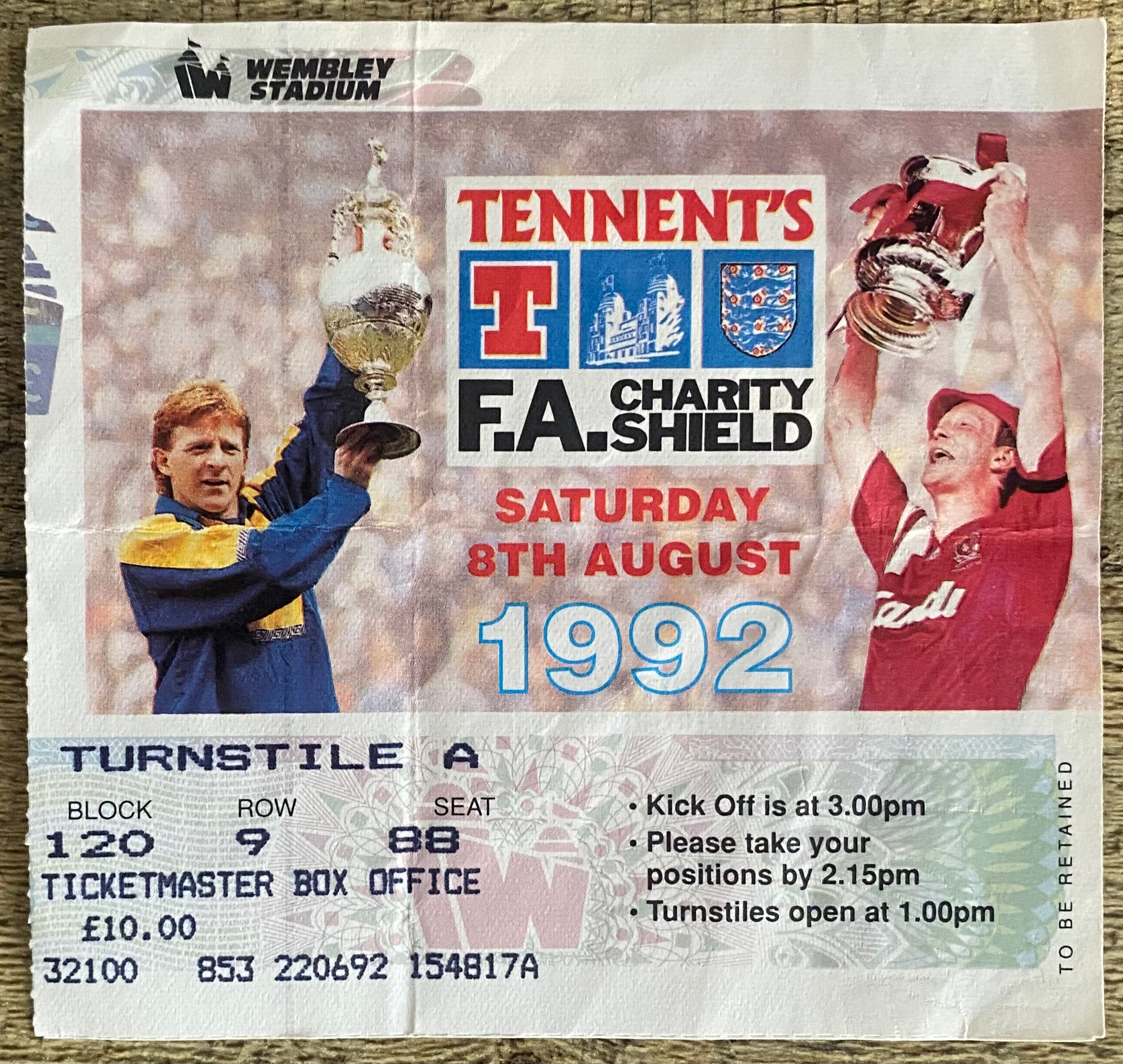 1992 ORIGINAL CHARITY SHIELD TICKET LIVERPOOL V LEEDS UNITED