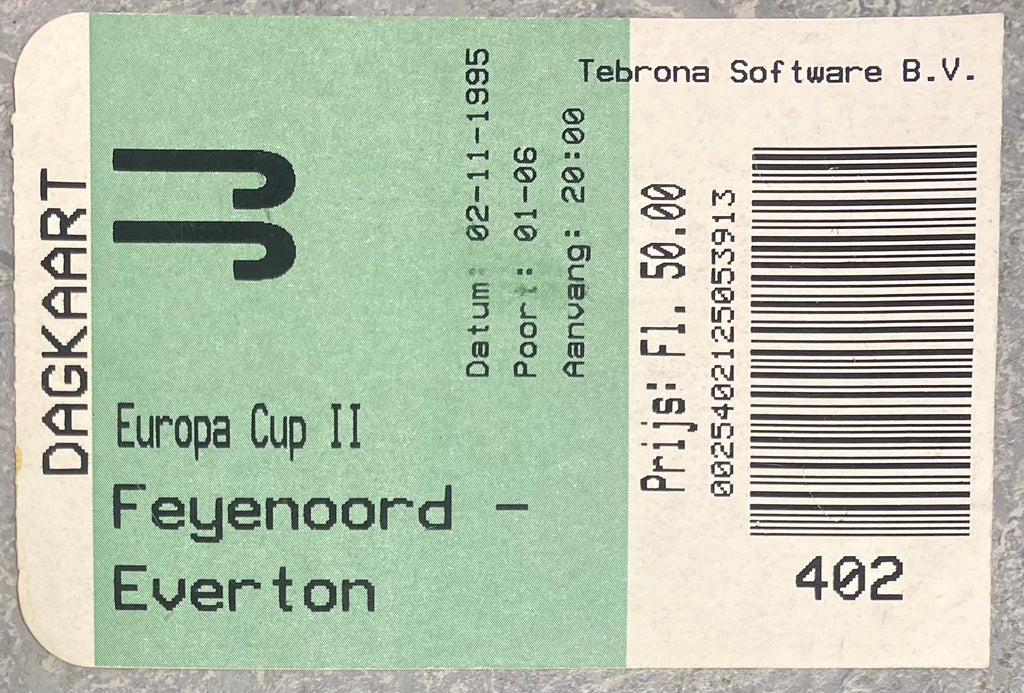1995/96 ORIGINAL EUROPEAN CUP 2ND ROUND 2ND LEG TICKET FEYENOORD V EVERTON