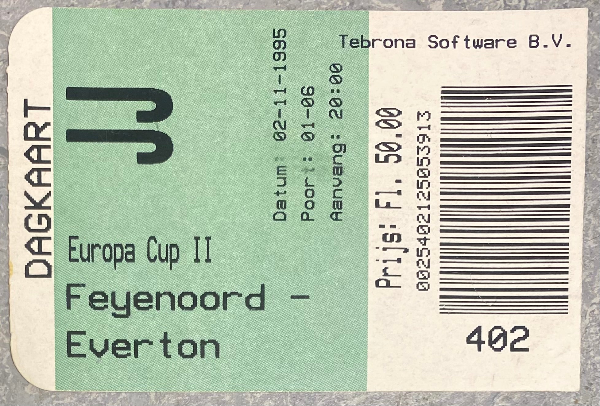 1995/96 ORIGINAL EUROPEAN CUP 2ND ROUND 2ND LEG TICKET FEYENOORD V EVERTON