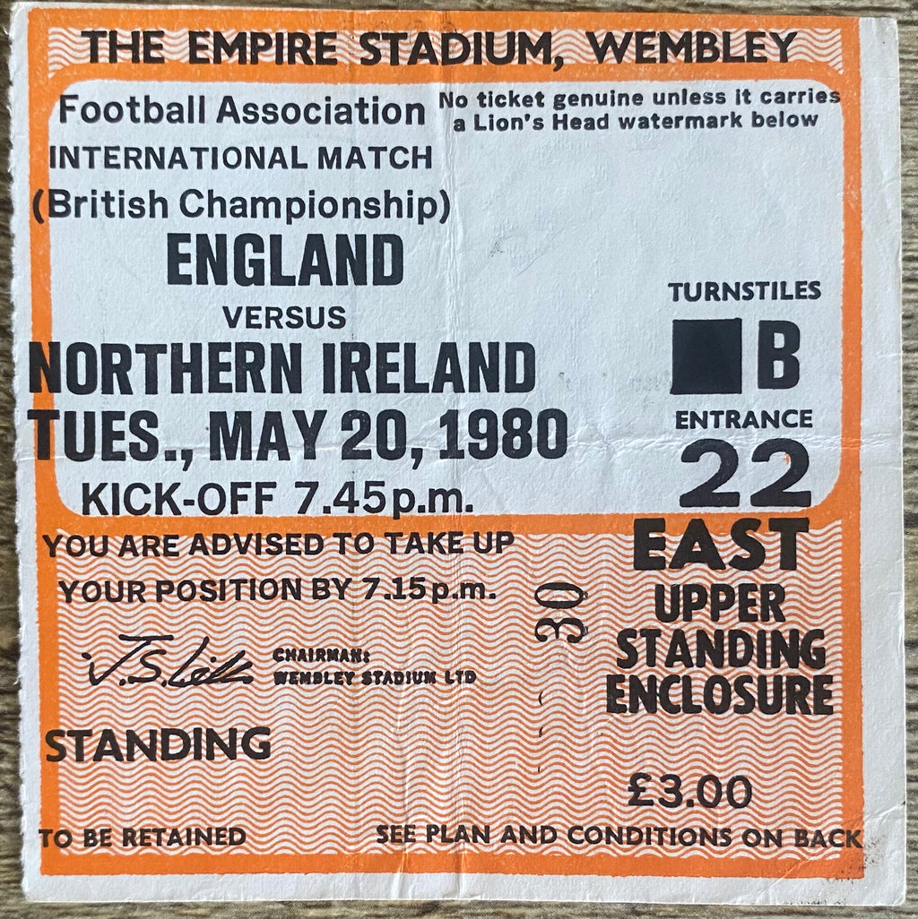 1980 ORIGINAL BRITISH HOME INTERNATIONAL CHAMPIONSHIPS TICKET ENGLAND V NORTHERN IRELAND