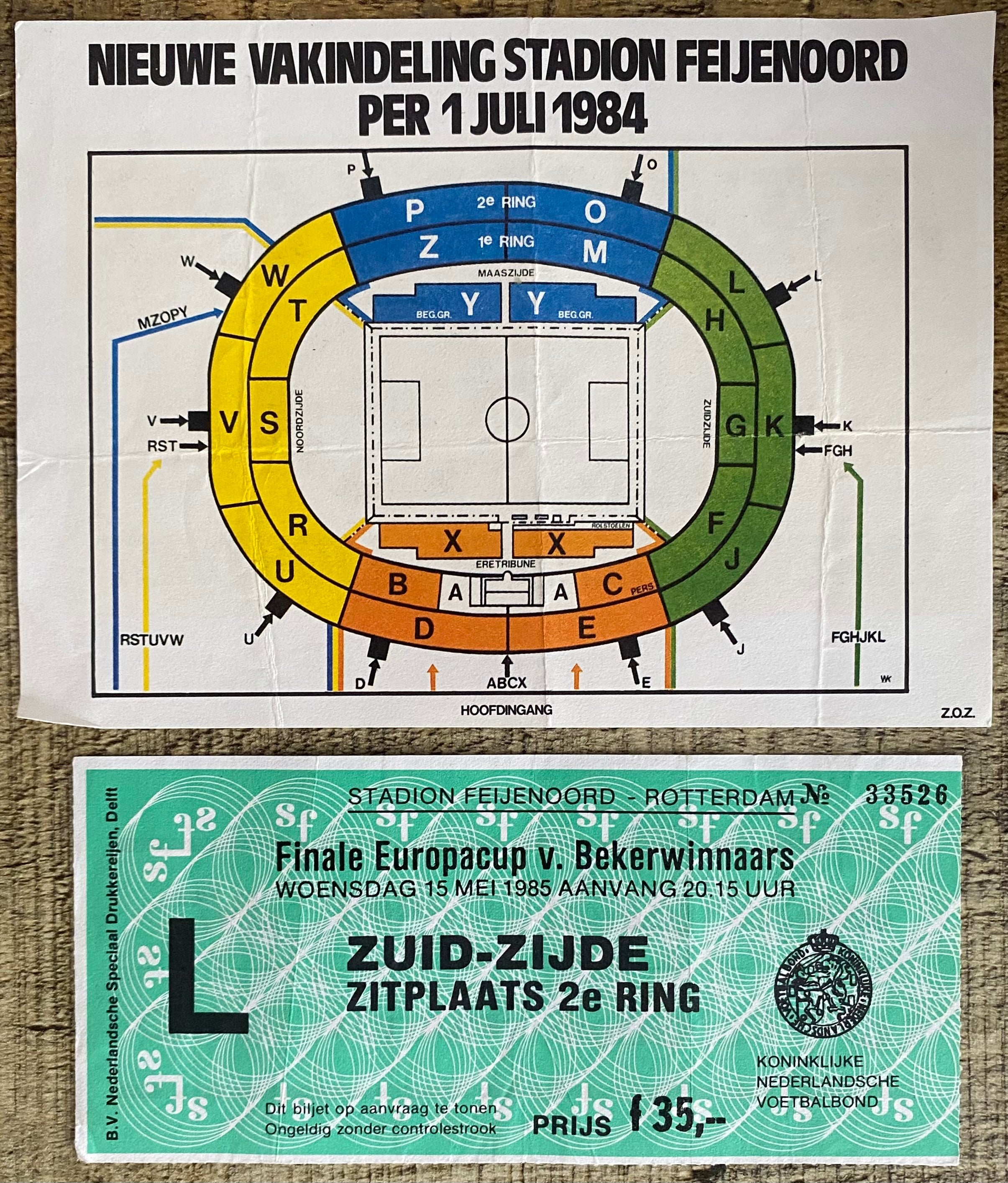 1985 ORIGINAL EUROPEAN CUP WINNERS CUP FINAL TICKET EVERTON V RAPID VIENNA @ ROTTERDAM