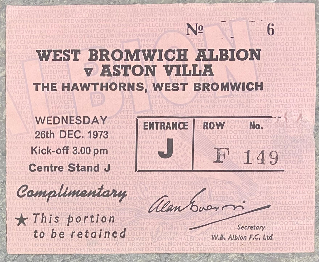 1973/74 ORIGINAL DIVISION TWO TICKET WEST BROMWICH ALBION V ASTON VILLA