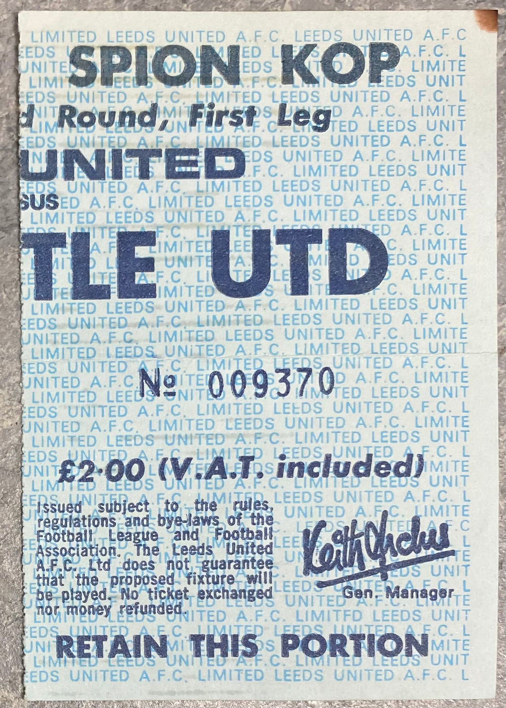 1982/83 ORIGINAL LEAGUE CUP 2ND ROUND 1ST LEG TICKET LEEDS UNITED V NEWCASTLE UNITED