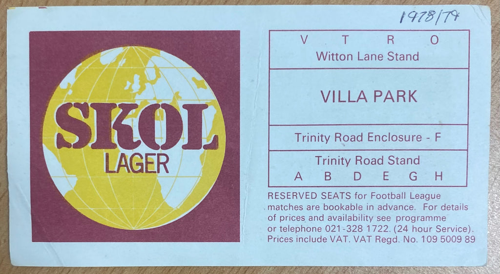 1978/79 ORIGINAL DIVISION 1 TICKET ASTON VILLA V WEST BROMWICH ALBION