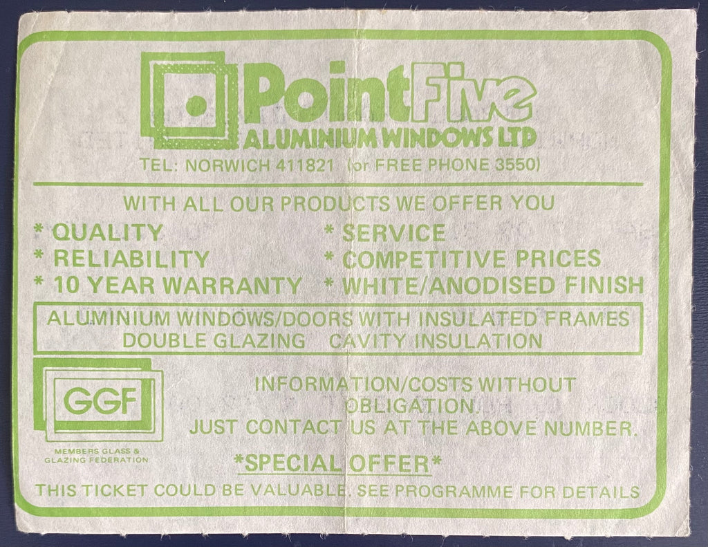 1981/82 ORIGINAL DIVISION 2 TICKET NORWICH CITY V NEWCASTLE UNITED