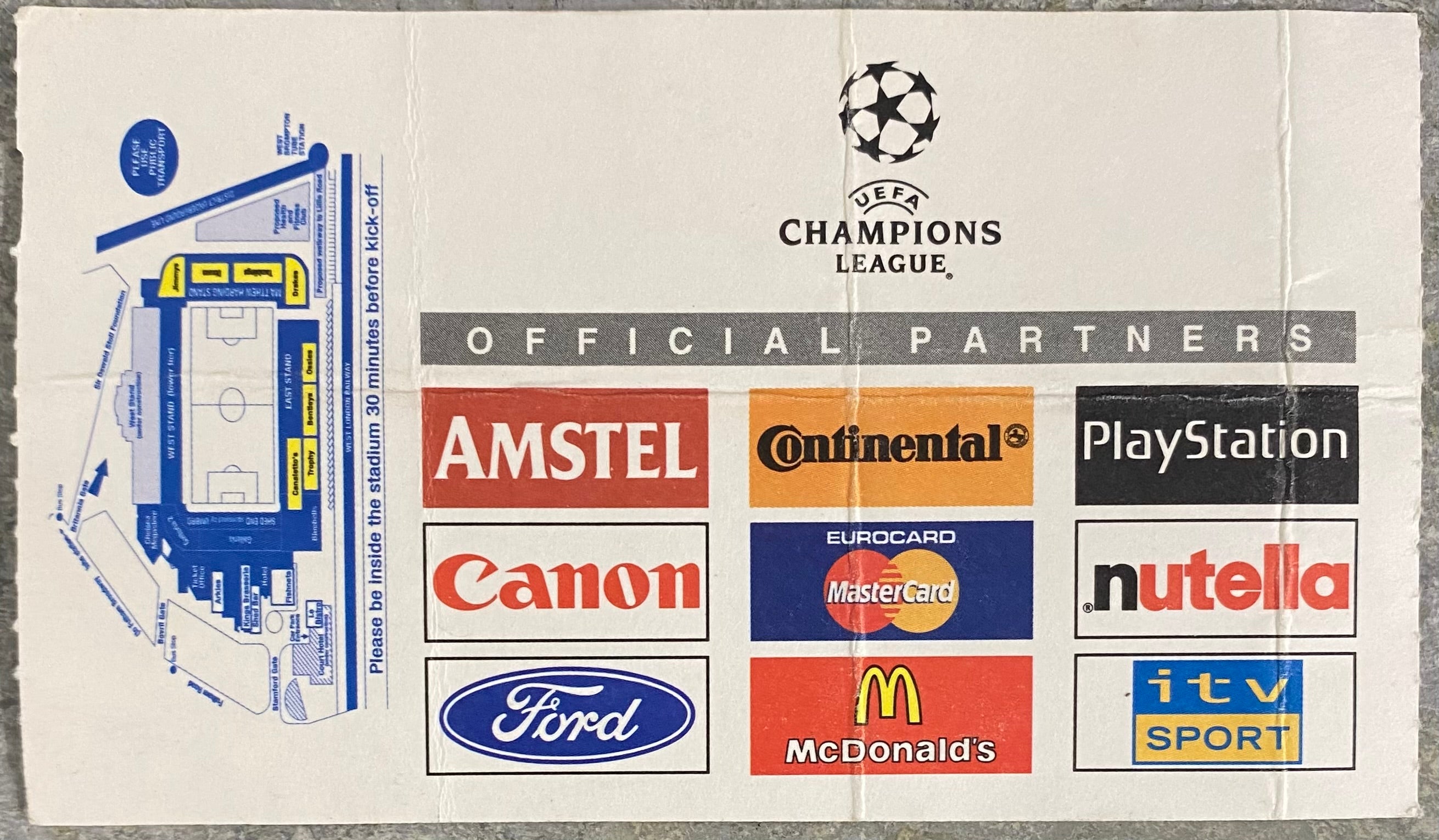 1999/2000 ORIGINAL CHAMPIONS LEAGUE GROUP H TICKET CHELSEA V AC MILAN